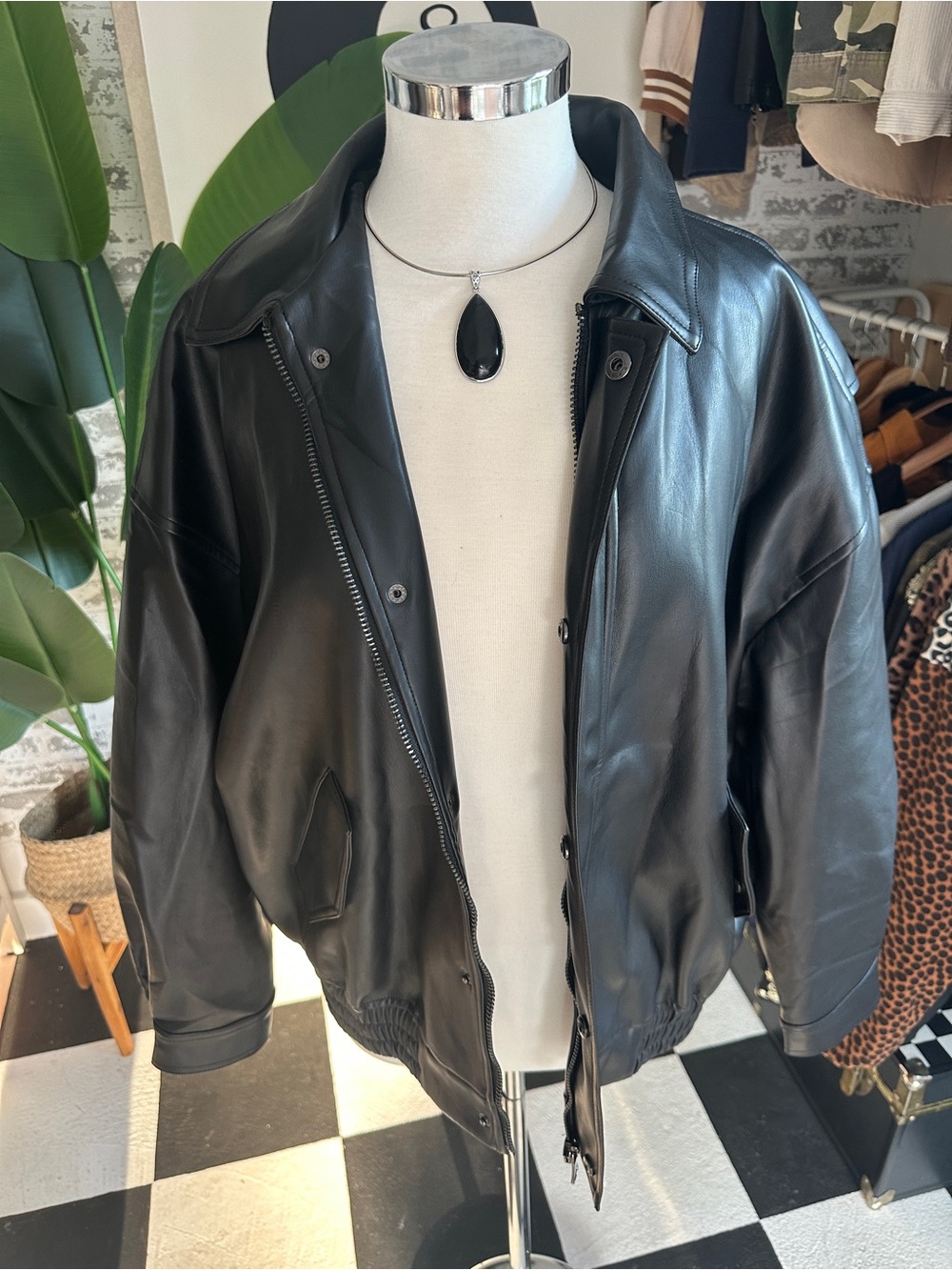 NWT Lioness - Black Leather Kenny Bomber Jacket